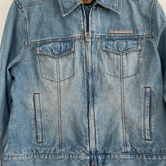 Harley Davidson jean jacket with leather back size Large - Picture 4 of 6